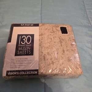 Vintage New Muslin Full Size Tan Paint Splatter 130 Count Sheet Set Cotton/poly